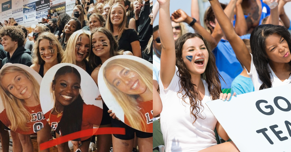 sports fans cheering on their teams
